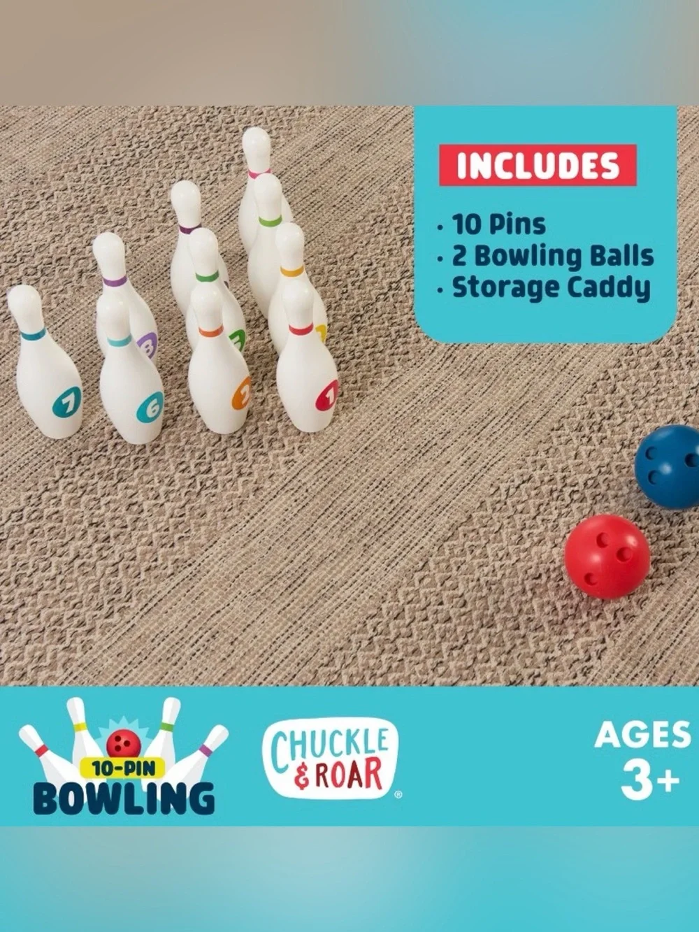 NWOT Chuckle & Roar Kids Bowling Set 10-Pin Bowling Game with Storage Caddy